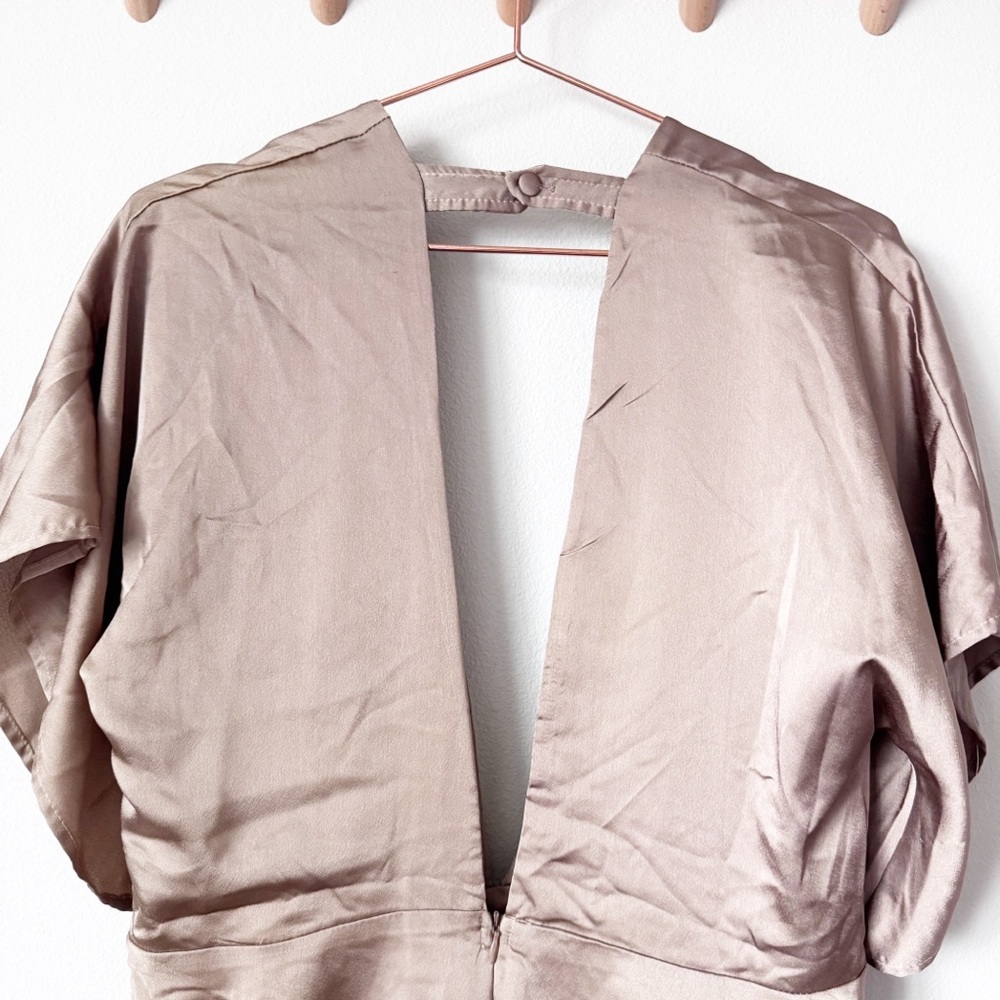 Lioness Taupe Warhol Satin V-Neck Romper - Picture 5 of 10